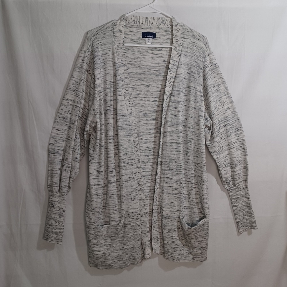 Women's‎ Basic Editions Black & White Open Cardigan with Front Pockets Size 2X - Picture 2 of 8